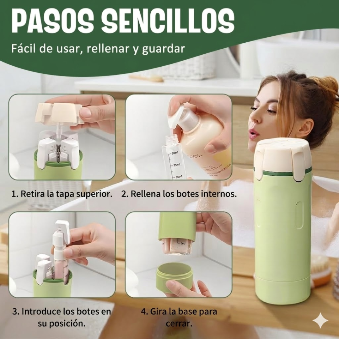 Dispensador 4 en 1 para viaje